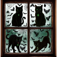 4 Fensteraufkleber für Halloween, schwarze Katze, gruselige Gothic-Dekoration, wiederverwendbar, für Glasfenster und Partydeko