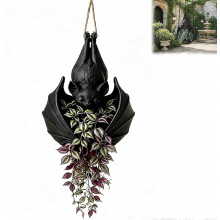 Halloween Hanging Bat Plant Pot, Gothic Black Bat Succulent Planter, Spooky Garden Decor for Indoor and Outdoor Party Displays