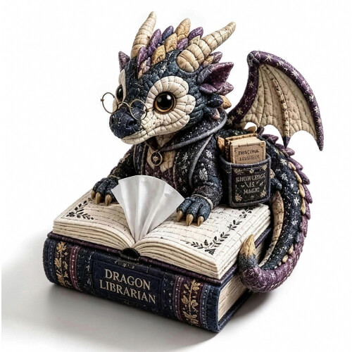 Dragon Tissue Box DIY Sewing Project Quilted Patchwork Craft Tissue Holder for Desk Shelf or Study Display Multicolor Organizer