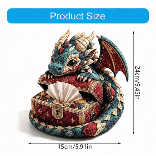 Dragon Tissue Box DIY Sewing Project Quilted Patchwork Craft Tissue Holder for Desk Shelf or Study Display Multicolor Organizer 2