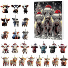 Adventskalender voor Kerstmis met koeienornament en hanger, verrassingskalender voor het aftellen naar Kerstmis, decoratie voor de feestdagen