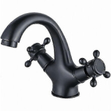 Retro Black Bathroom Faucet, Antique Brass Finish, Two Handle Basin Mixer Tap, Brushed Metal, Country House Style for Bathroom