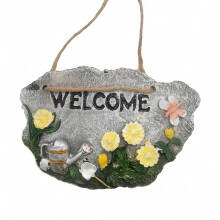 Resin Garden Welcome Sign Flowers and Birds Stone Plaque for Rustic Yard and Patio Decor