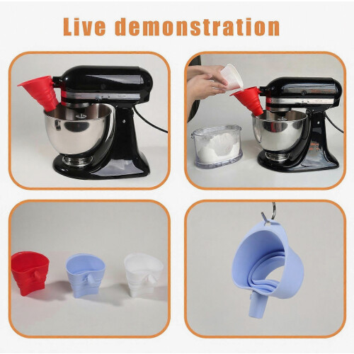 Folding Kitchen Funnel, Food Grade Silicone, Foldable Baking Accessory for Stand Mixer, Durable, Space Saving, Easy to Store 2