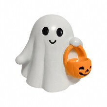Söpö hartsinen aavepatsas, pitelee lepakkoa tai juomaa, luova pöytäkoriste halloween-juhliin, ruskea ja musta