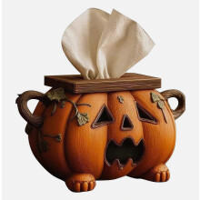 Halloween pompoen tissuebox van hars, decoratieve houder voor keuken en feesttafel, oranje herfstdecoratie