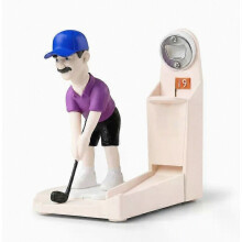 Lustige Golfspieler-Figur als Flaschenöffner aus Metall mit Kronkorkenauffangbehälter, dekorativ und praktisch für Bar, Küche und Geschenkidee