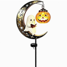 Halloween Solar Garden Stake Light with Ghost Pumpkin Moon Figurine for Outdoor Garden Decor and Pathways
