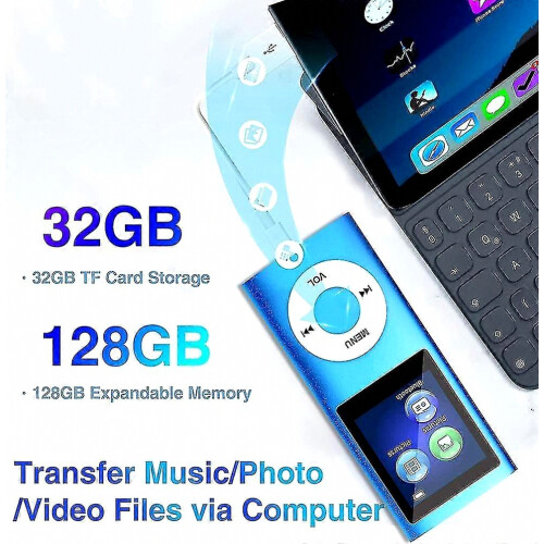 Φορητό MP3 Player με Bluetooth 5.0, κάρτα μνήμης 32 GB, ραδιόφωνο FM και ακουστικά HiFi για μουσική 2