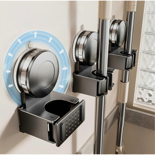 Wall Mount Broom Organizer, Reusable and Removable, Space Saving Holder for Garage and Laundry Room 2