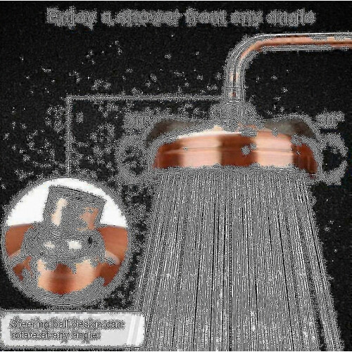 Copper Shower Head, 8 Inch Diameter, High Pressure Fixed Rain Shower Head with Adjustable Angle, Gold Finish 1