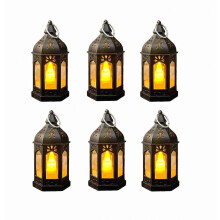 Lanterna decorativa nera mini con candele LED tremolanti, stile vintage, da appendere, per Halloween e matrimoni