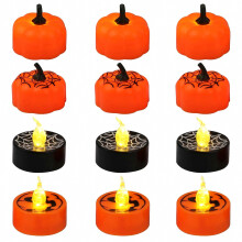 12 candele LED a forma di zucca per Halloween, luce calda senza fiamma, decorazione per interni, set da 12 pezzi
