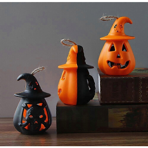 3 Τεμάχια Φωτάκια Κολοκύθας LED για το Halloween Φορητά με Καπέλο Μάγισσας και Φάντασμα 1