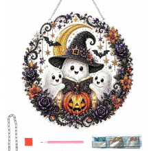 Halloweeniin sopiva musta kissa, kuu ja kurpitsa 5D timanttimaalaus akryylinen tee itse -setti, koristeellinen seinätaide