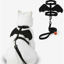 Halloween kattenharnas met vleermuisvleugels, verkleedaccessoire met riem voor huisdieren, zwart voor feest en carnaval