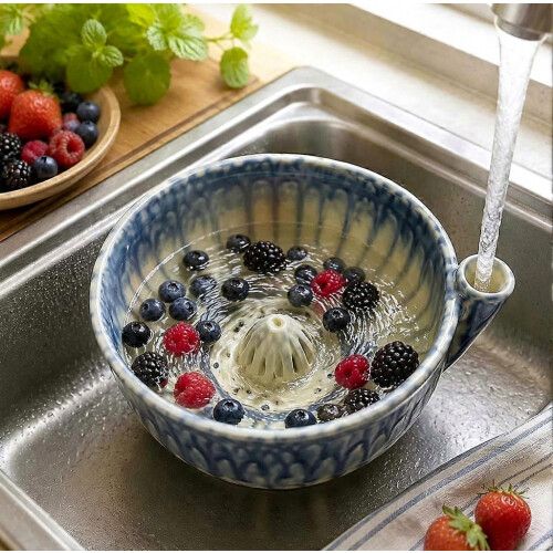 Waterfall Rotating Berry Basket Ceramic Fruit Holder for Table Serving, Kitchen Display and Home Decor 1