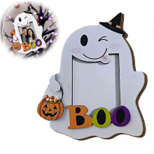 Halloween-Fotorahmen aus Holz 2D mit Geistermotiv für Fotos und Dekoration, schwarz-weiß, für Halloween-Partys