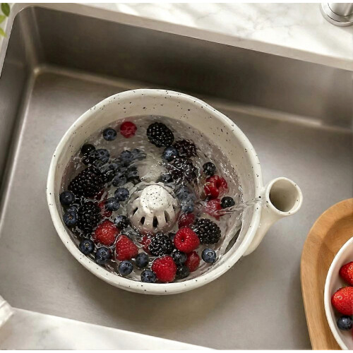 Waterfall Rotating Berry Basket Ceramic Fruit Holder for Table Serving, Kitchen Display and Home Decor 2