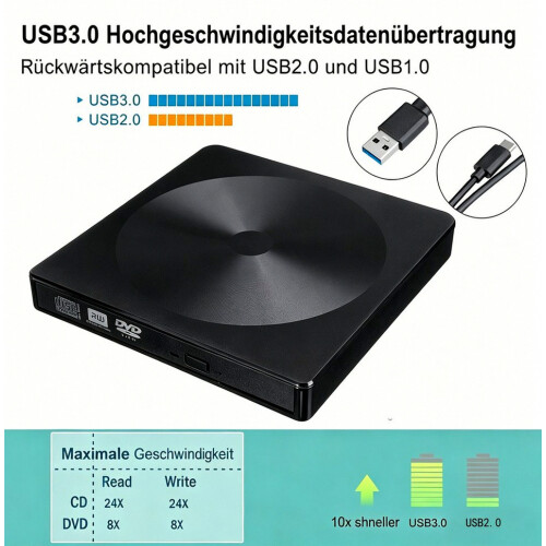 Lettore e masterizzatore DVD esterno USB 3.0 e USB-C, compatibile con Windows e macOS, lettura e scrittura CD e DVD, design portatile compatto 1