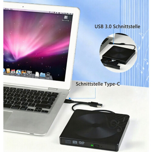 Lettore e masterizzatore DVD esterno USB 3.0 e USB-C, compatibile con Windows e macOS, lettura e scrittura CD e DVD, design portatile compatto 2