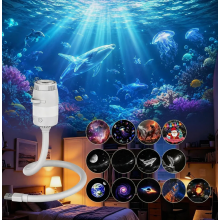 2-in-1 Sternenhimmel- und Ozean-Projektor mit 13 Filmen, 5D-Hologramm, 6 dimmbaren Farben, 360-Grad-Schwanenhals und USB-Anschluss für Kinderzimmer