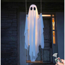 Ulkokäyttöön tarkoitetut halloween-koristeet, suuri riippuva keinuva aave valosarjalla, söpö ja pelottava koristelu kuistille ja pihalle