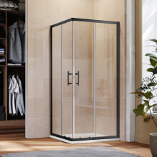 (900x700mm) ELEGANT Black Corner Entry Sliding Shower Enclosure, 6mm Toughened Safety Glass, Reversible Shower Cubicle