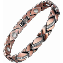 Koperen magneetsieraad voor dames bij gewrichtsklachten, effectieve ondersteuning met 3500 gauss, comfortabel armbandontwerp met kristaldetail