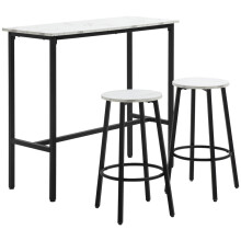 Three-Piece Marble-Effect Bar Table Set - White/Black