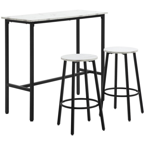 Three-Piece Marble-Effect Bar Table Set - White/Black