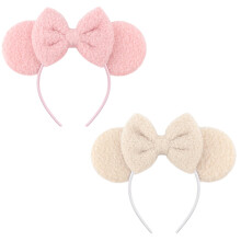 DRESHOW Wool Mouse Ears Bow Headbands Fluffy Hair Bands Bow Hairband Soft Plush Headwear Party Decoration Cosplay Costume for Women