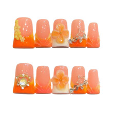 Tesytto Duck Dikke Press on Nails Handgemaakt 3D Nepnagels voor Nail Art (Peach Blossom Dream, S)
