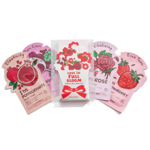 TONYMOLY Love in Full Bloom Sheet Mask Set - 4 Hydraterende Koreaanse Maskers met Granaatappel, Rode Wijn, Aardbei & Roos