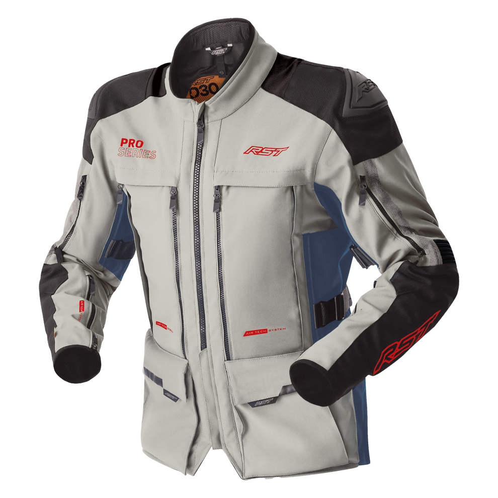 Rst Men's Silver/Blue Pro Series Adventure D3o Waterproof Motorcycle Textile Jacket - Image 2