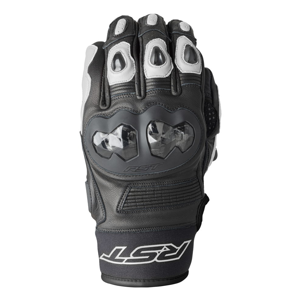 RST Motorcycle Sports Leather Short Gloves - Freestyle 3 D3O Armour (Black / Whi - Image 3