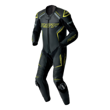 (44) RST S1 D3O One Piece Leather Suit Black / Grey / Fluo Yellow