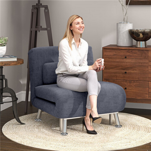 Single Velvet-Feel Sleeper Chair - Charcoal Grey 2