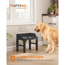 Feandrea Station de Nourrissage pour Chien, Lot de 3 Gamelles Inoxydable et Plastique, Hauteur Réglable et Inclinable, Noir