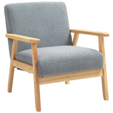 Modern Armchair, Cashmere Upholstered Sofa with Solid Wood Legs and Wide Seat, Accent Chair for Living Room Bedroom Office, Grey