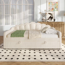 Canapé-lit 90x200 cm velours beige — lit de jour convertible avec coffre hydraulique et bandes LED (sans matelas)