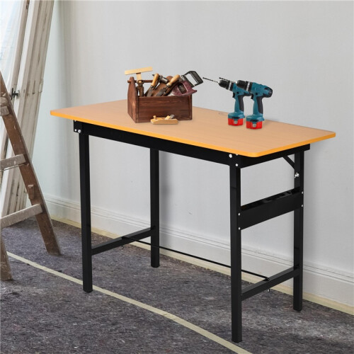 100 cm Foldable Garage Work Bench, Craft Table MDF Workstation, Heavy-duty Steel Frame with Ruler, Protractor 2