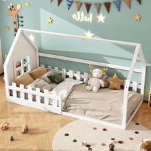 Bett 90x200cm, Kinderbett, Sicherheitsbarriere, weiß, ohne Matratze