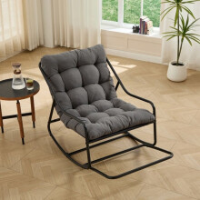 Sillón mecedora de exterior - Modelo moderno - Cojín ultra-grueso gris - Estructura de acero negro - Soporte 130 kg