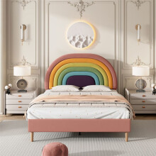 Cama tapizada de terciopelo 140x200 cm con somier de lamas y cabecero ajustable - Rosa, 2 plazas (sin colchón)