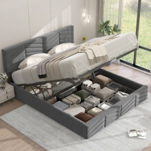 Cama tapizada de terciopelo gris 140x190 cm - cabecera ajustable, somier de lamas, 2 plazas