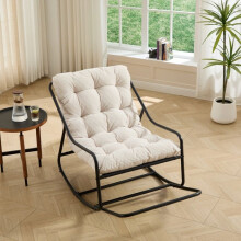 Sillón mecedor de exterior - Terciopelo acanalado - Cojín grueso de alta densidad - Estructura de acero negro - Para salón y exterior