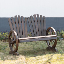 Banc de jardin - 2 places - Bois de sapin massif - Finition bois brûlé - Dossier incurvé