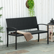 Banc de jardin - 2 places - Structure acier - Tressage polyrotin noir hydrofuge - Charge 240 kg