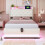 Cama infantil estofada 90x200 bege com luzes LED que mudam, tomada USB e cabeceira rebatível. 1